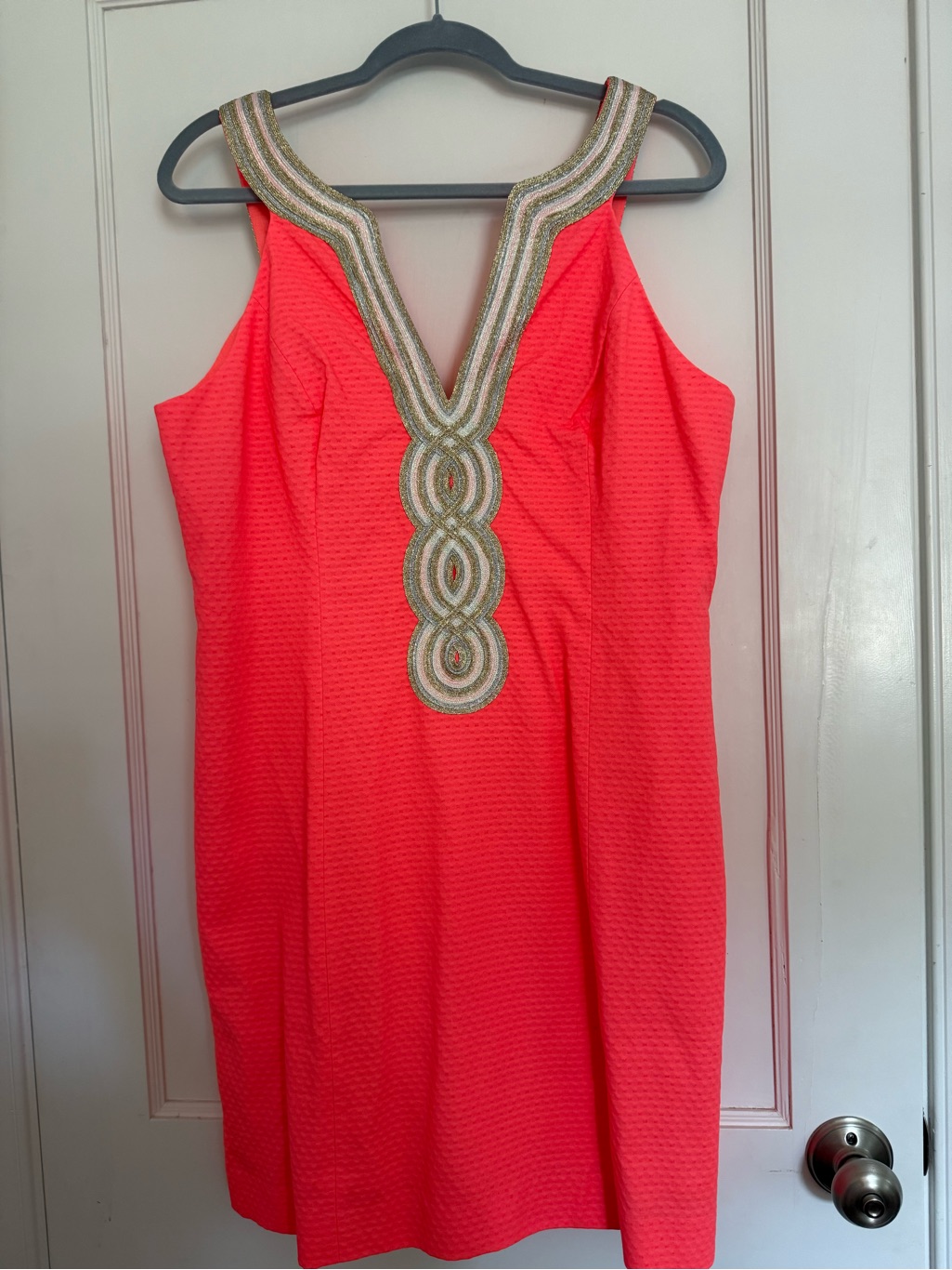 Lilly Pulitzer Cayenne Coral Shift Dress With Metallic Beaded Trim